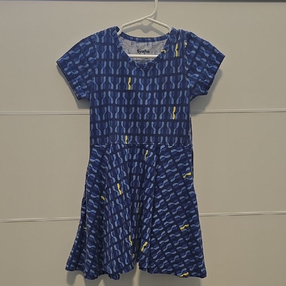 Svaha Girls' Down Syndrome Awareness Blue Patterned Short Sleeve Dress